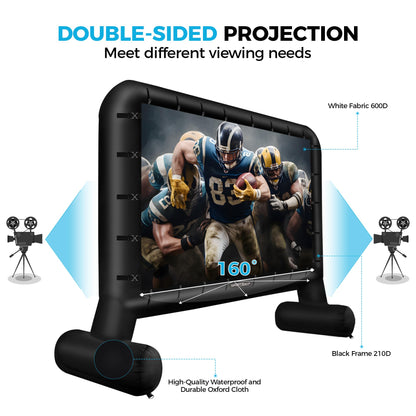 SPORTSWIN 16FT Inflatable Outdoor Movie Screen, Blow up Projector Screen Outdoor with Air Blower, Movie Screens for Backyard with one Piece Design, Front & Rear Projection, Easy Set up - CookCave