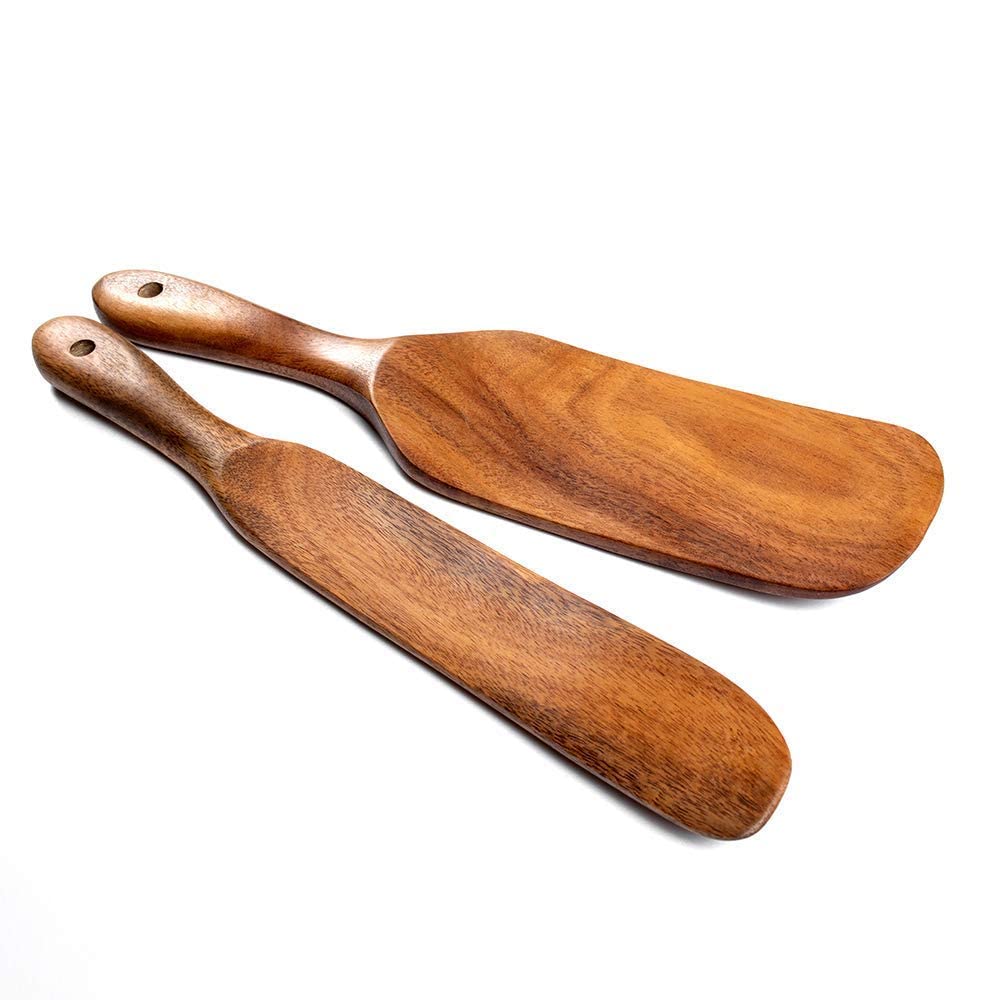 Spurtle Set, Natural Acacia Wooden Kitchen Utensils Set of 4, Wooden Spoons Utensils for Cooking, stirring, Mixing, Serving, spurtles kitchen tools as seen on tv for NonSick Cookware - CookCave