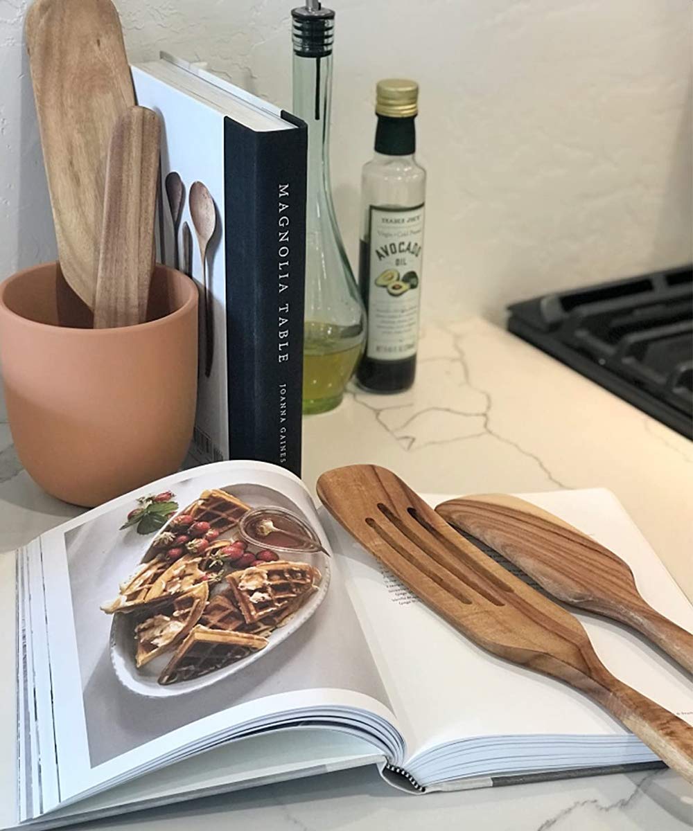 Spurtle Set, Natural Acacia Wooden Kitchen Utensils Set of 4, Wooden Spoons Utensils for Cooking, stirring, Mixing, Serving, spurtles kitchen tools as seen on tv for NonSick Cookware - CookCave