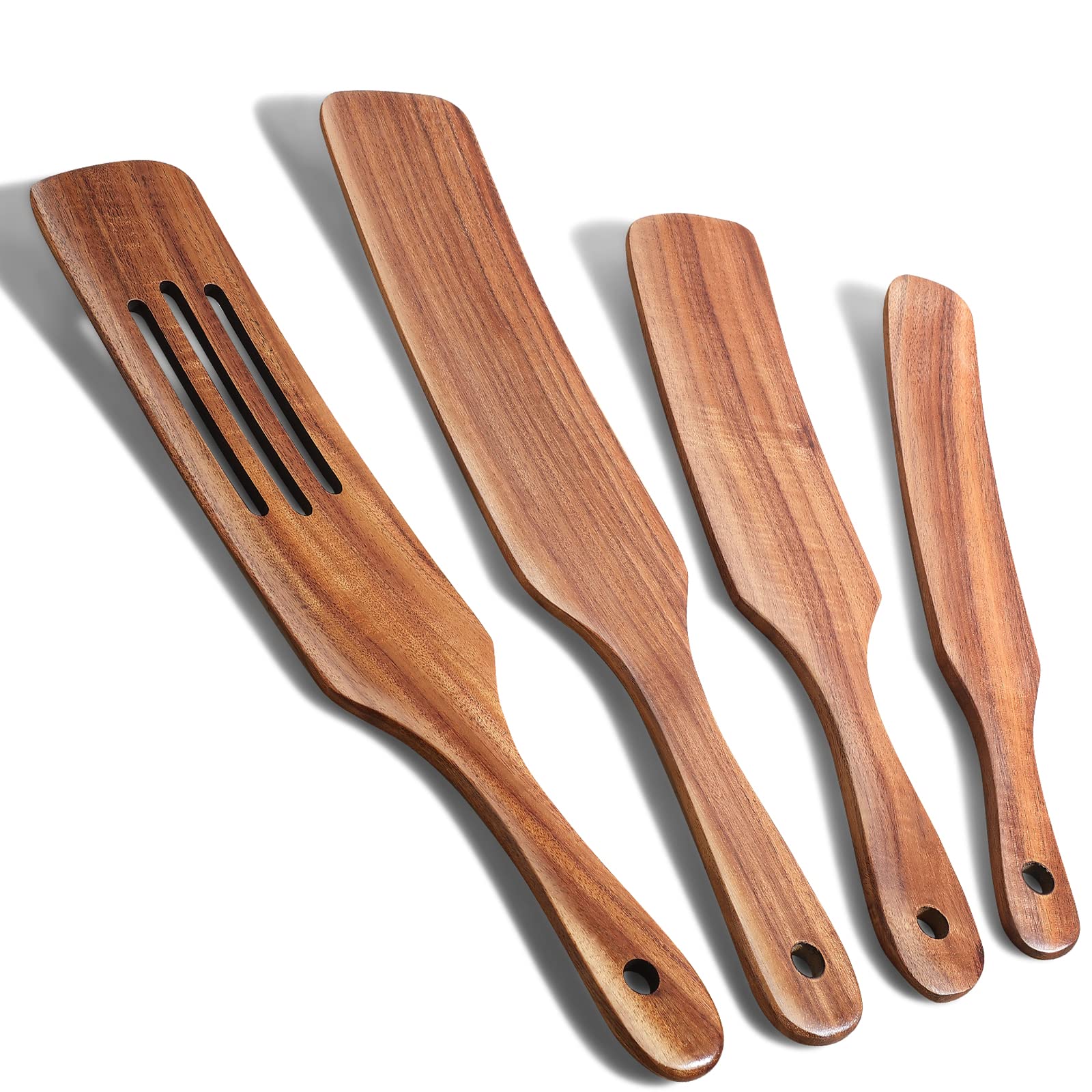 Spurtle Set, Natural Acacia Wooden Kitchen Utensils Set of 4, Wooden Spoons Utensils for Cooking, stirring, Mixing, Serving, spurtles kitchen tools as seen on tv for NonSick Cookware - CookCave