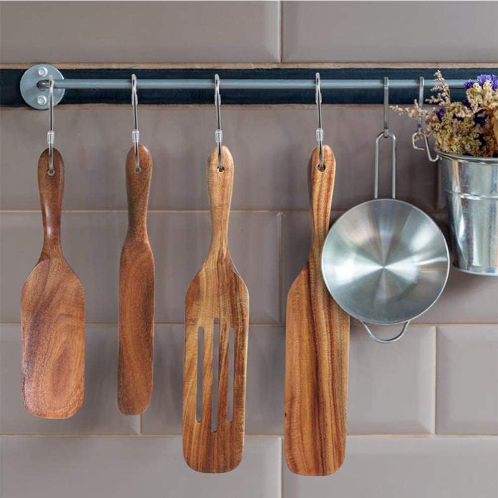 Spurtle Set, Natural Acacia Wooden Kitchen Utensils Set of 4, Wooden Spoons Utensils for Cooking, stirring, Mixing, Serving, spurtles kitchen tools as seen on tv for NonSick Cookware - CookCave
