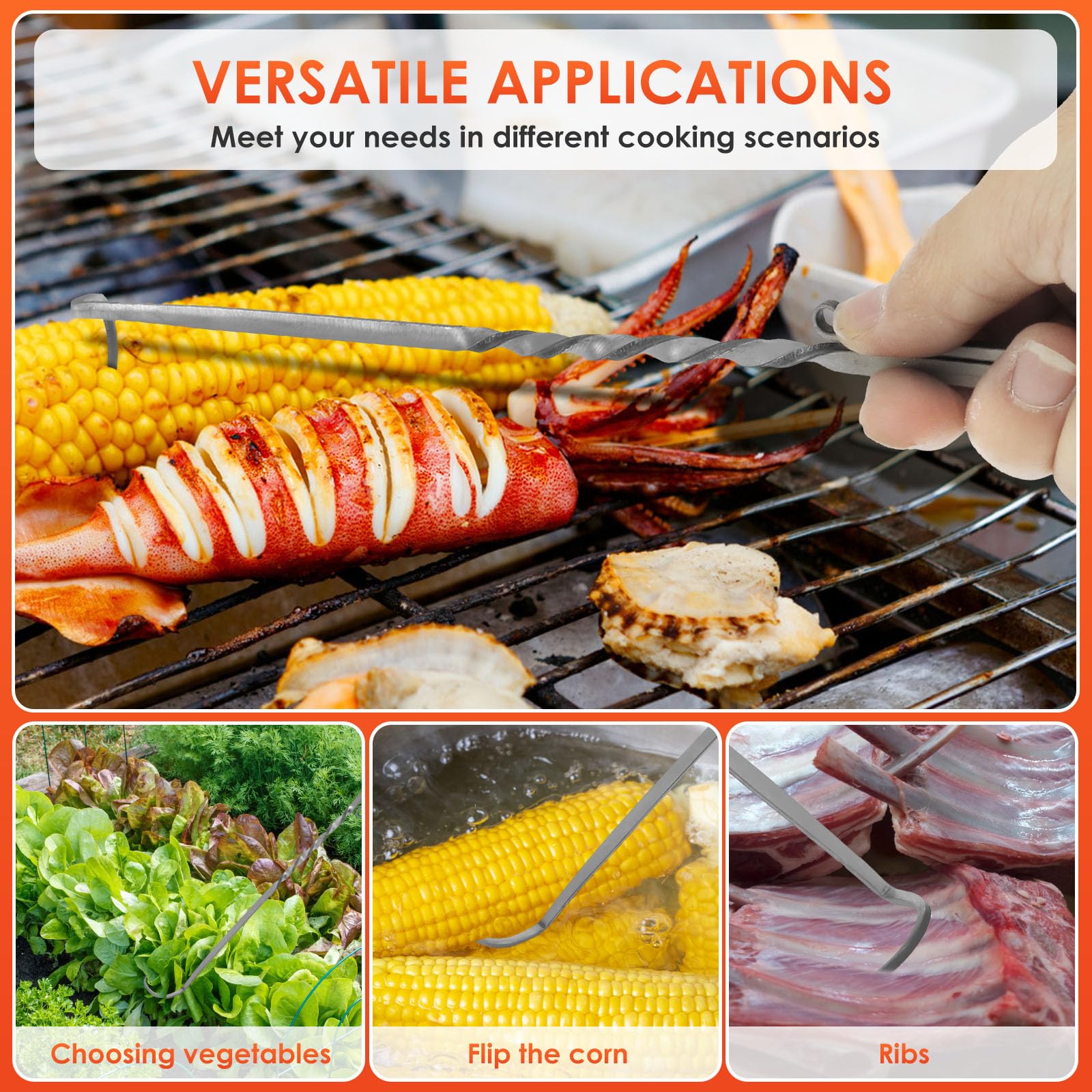 Stainless Steel BBQ Flipper Turner, Heat Resistant Meat Turner for Cooking and Grilling - CookCave