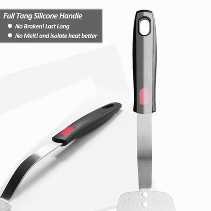 Stainless Steel Flexible Spatula Solid Turner, XiaoZu Thin Metal Spatula for Cast Iron Skillet, Thin Blade and Heat Resistant Silicone Handle, Great for Egg, Cookie, Meat, Crep, Large - CookCave