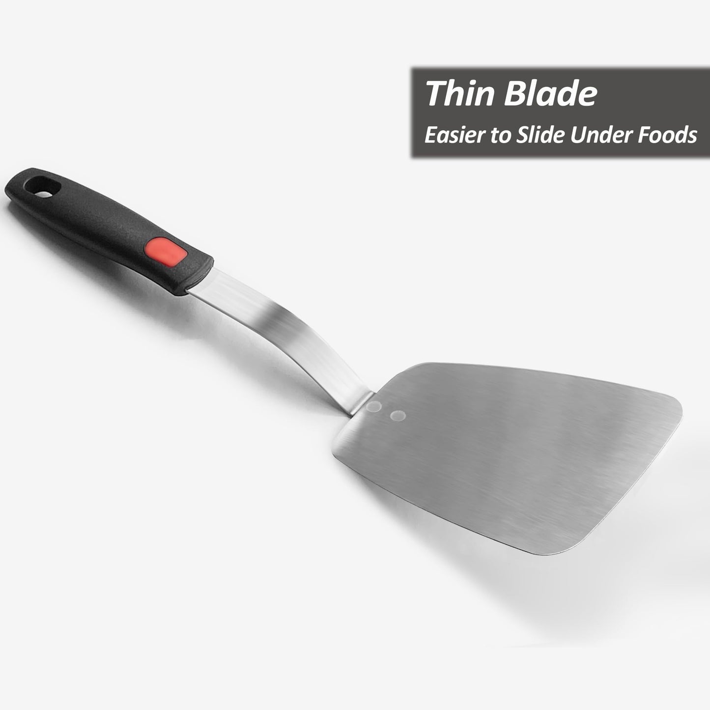 Stainless Steel Flexible Spatula Solid Turner, XiaoZu Thin Metal Spatula for Cast Iron Skillet, Thin Blade and Heat Resistant Silicone Handle, Great for Egg, Cookie, Meat, Crep, Large - CookCave