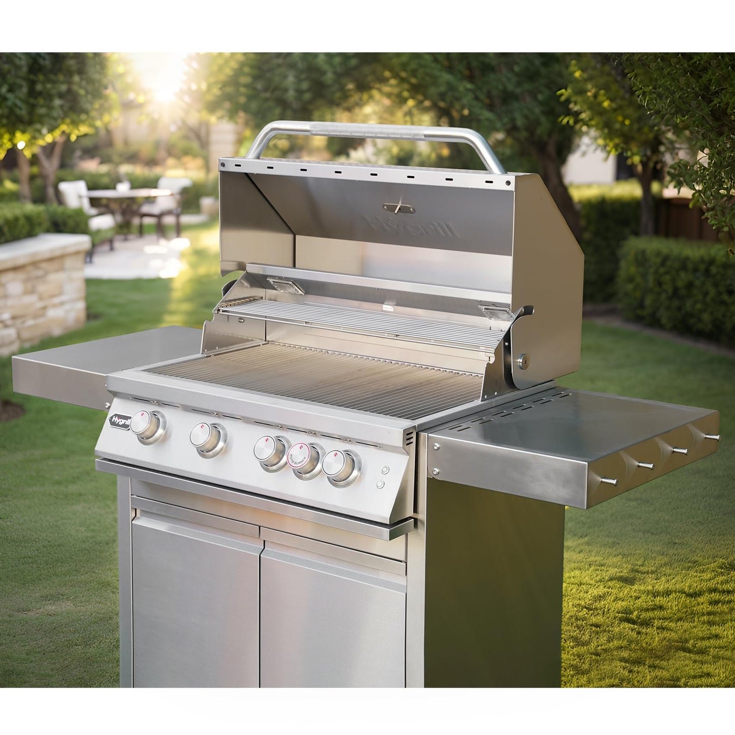Stainless Steel Grill Cart for Hygrill 4-Burner Built-in Gas Grill, Outdoor Kitchen Island with Foldable Side Shelves and Storage Cabinet - CookCave