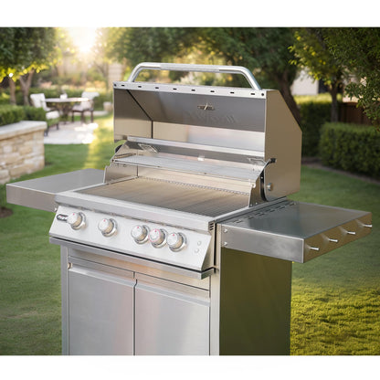 Stainless Steel Grill Cart for Hygrill 4-Burner Built-in Gas Grill, Outdoor Kitchen Island with Foldable Side Shelves and Storage Cabinet - CookCave