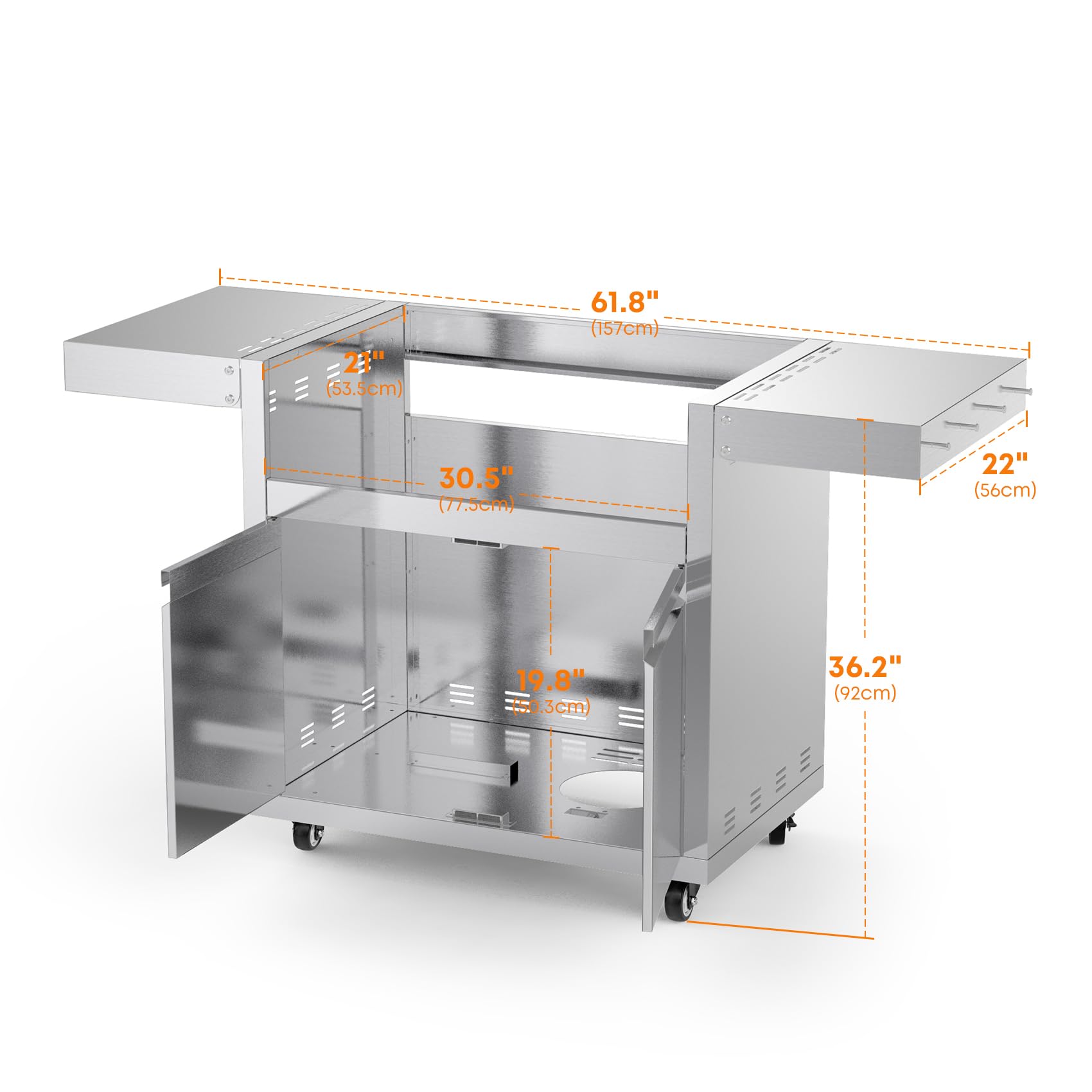 Stainless Steel Grill Cart for Hygrill 4-Burner Built-in Gas Grill, Outdoor Kitchen Island with Foldable Side Shelves and Storage Cabinet - CookCave