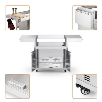 Stainless Steel Grill Cart for Hygrill 4-Burner Built-in Gas Grill, Outdoor Kitchen Island with Foldable Side Shelves and Storage Cabinet - CookCave