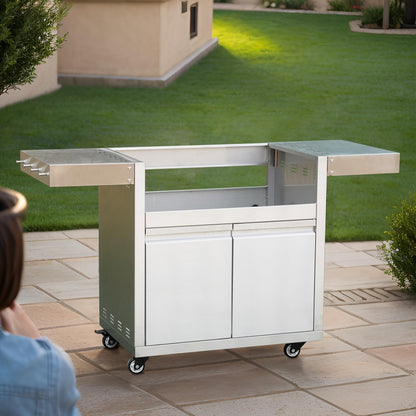 Stainless Steel Grill Cart for Hygrill 4-Burner Built-in Gas Grill, Outdoor Kitchen Island with Foldable Side Shelves and Storage Cabinet - CookCave