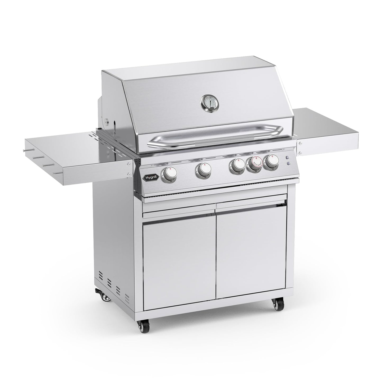 Stainless Steel Grill Cart for Hygrill 4-Burner Built-in Gas Grill, Outdoor Kitchen Island with Foldable Side Shelves and Storage Cabinet - CookCave
