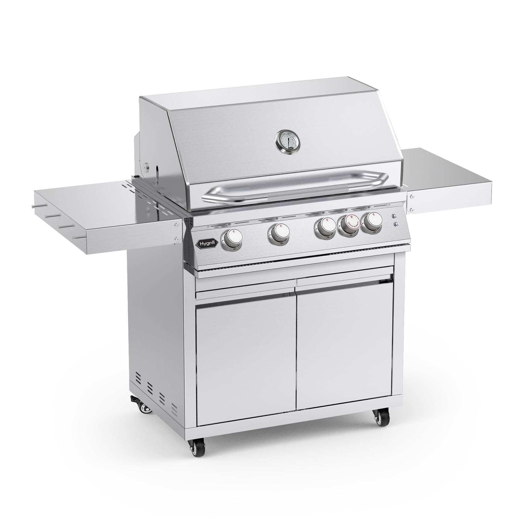Stainless Steel Grill Cart for Hygrill 4-Burner Built-in Gas Grill, Outdoor Kitchen Island with Foldable Side Shelves and Storage Cabinet - CookCave