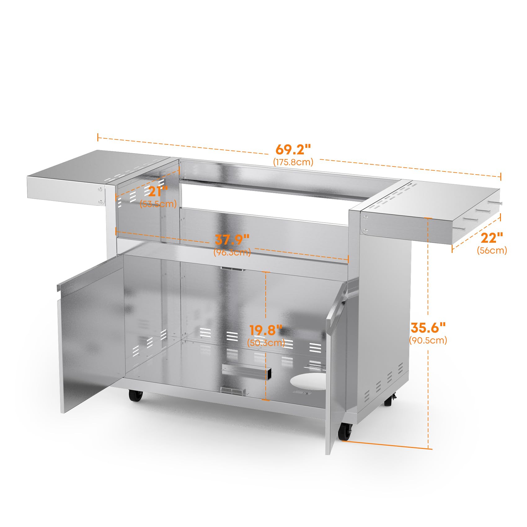 Stainless Steel Grill Cart for Hygrill 5-Burner Built-in Gas Grill, Outdoor Kitchen Island with Foldable Side Shelves and Storage Cabinet - CookCave