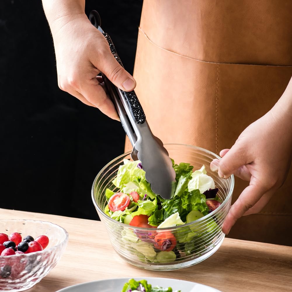 Stainless Steel Kitchen Cooking Tongs, 9" and 12" Set of 2 Sturdy Grilling Barbeque Brushed Locking Food Tongs with Ergonomic Grip, Black,tongs for cooking - CookCave