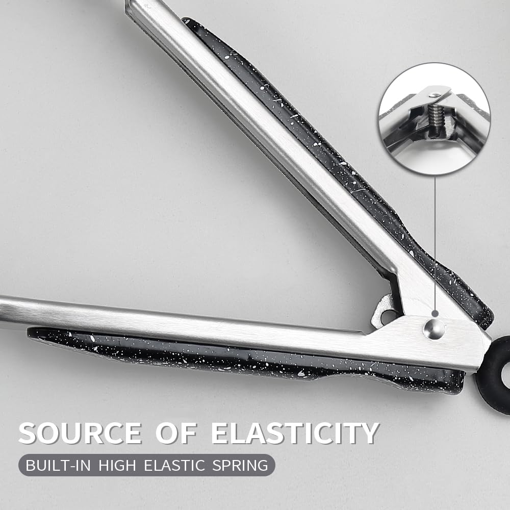 Stainless Steel Kitchen Cooking Tongs, 9" and 12" Set of 2 Sturdy Grilling Barbeque Brushed Locking Food Tongs with Ergonomic Grip, Black,tongs for cooking - CookCave