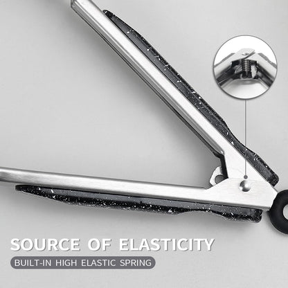 Stainless Steel Kitchen Cooking Tongs, 9" and 12" Set of 2 Sturdy Grilling Barbeque Brushed Locking Food Tongs with Ergonomic Grip, Black,tongs for cooking - CookCave