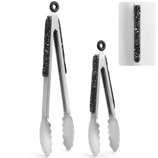 Stainless Steel Kitchen Cooking Tongs, 9" and 12" Set of 2 Sturdy Grilling Barbeque Brushed Locking Food Tongs with Ergonomic Grip, Black,tongs for cooking - CookCave