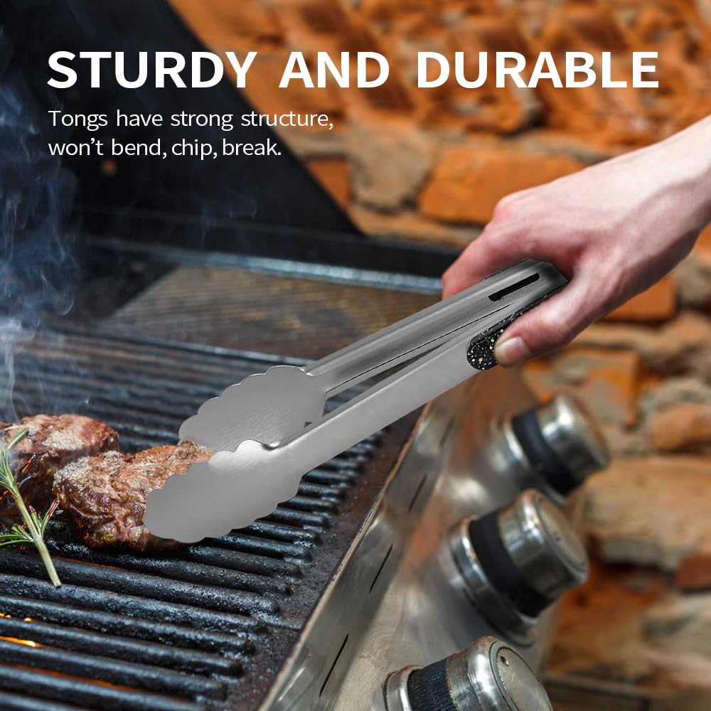 Stainless Steel Kitchen Cooking Tongs, 9" and 12" Set of 2 Sturdy Grilling Barbeque Brushed Locking Food Tongs with Ergonomic Grip, Black,tongs for cooking - CookCave