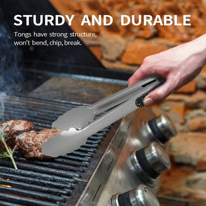 Stainless Steel Kitchen Cooking Tongs, 9" and 12" Set of 2 Sturdy Grilling Barbeque Brushed Locking Food Tongs with Ergonomic Grip, Black,tongs for cooking - CookCave