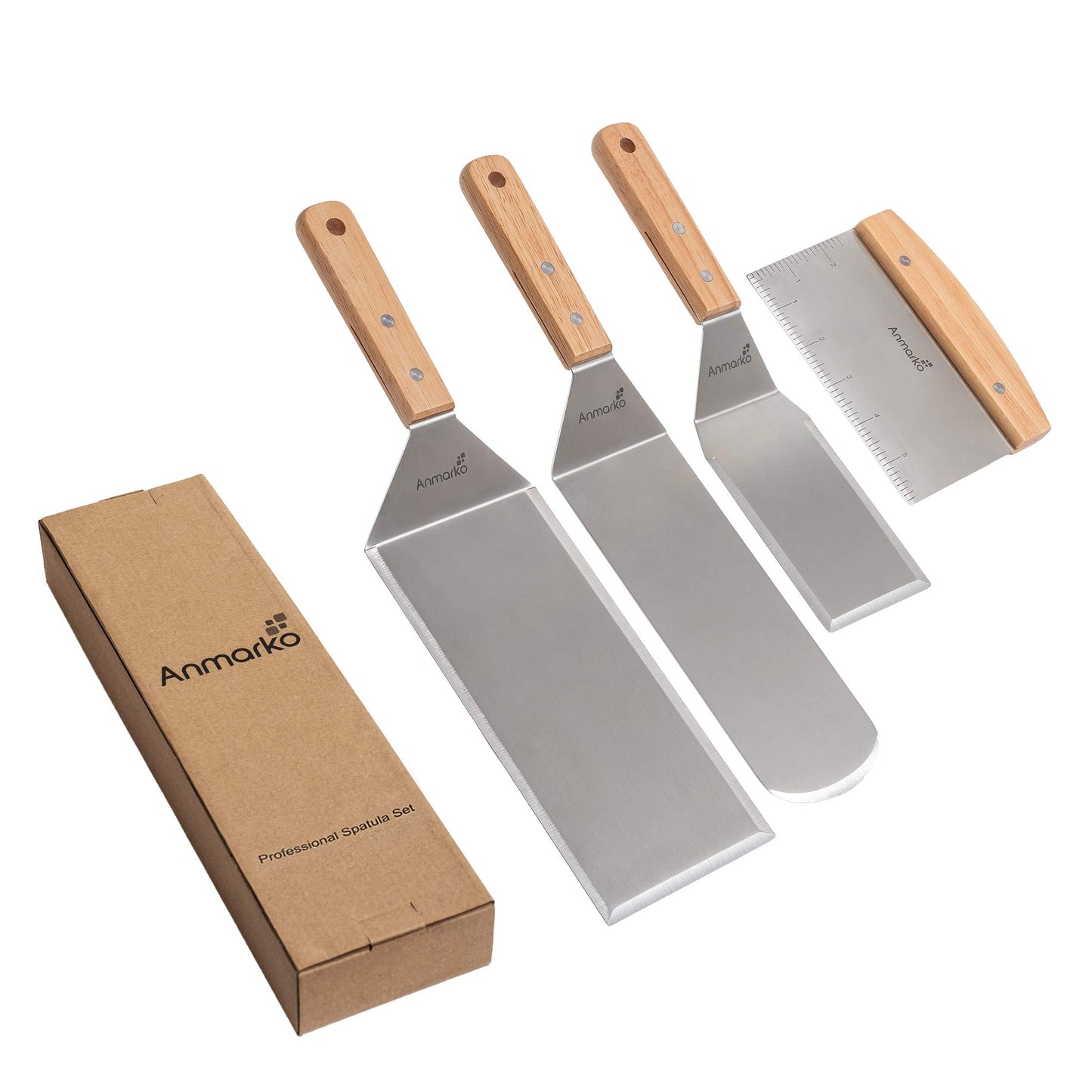 Stainless Steel Metal Spatula Set - Teppaniyaki Spatulas - Griddle Scraper Flat Spatula Pancake Flipper Hamburger Turner - Metal Utensil great for BBQ Grill Flat Top Cast Iron Griddle Accessories - CookCave