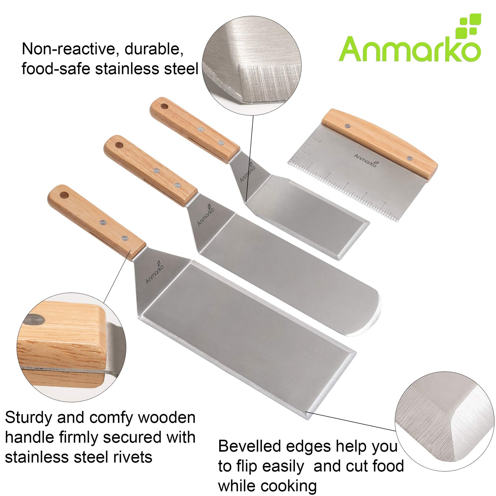 Stainless Steel Metal Spatula Set - Teppaniyaki Spatulas - Griddle Scraper Flat Spatula Pancake Flipper Hamburger Turner - Metal Utensil great for BBQ Grill Flat Top Cast Iron Griddle Accessories - CookCave