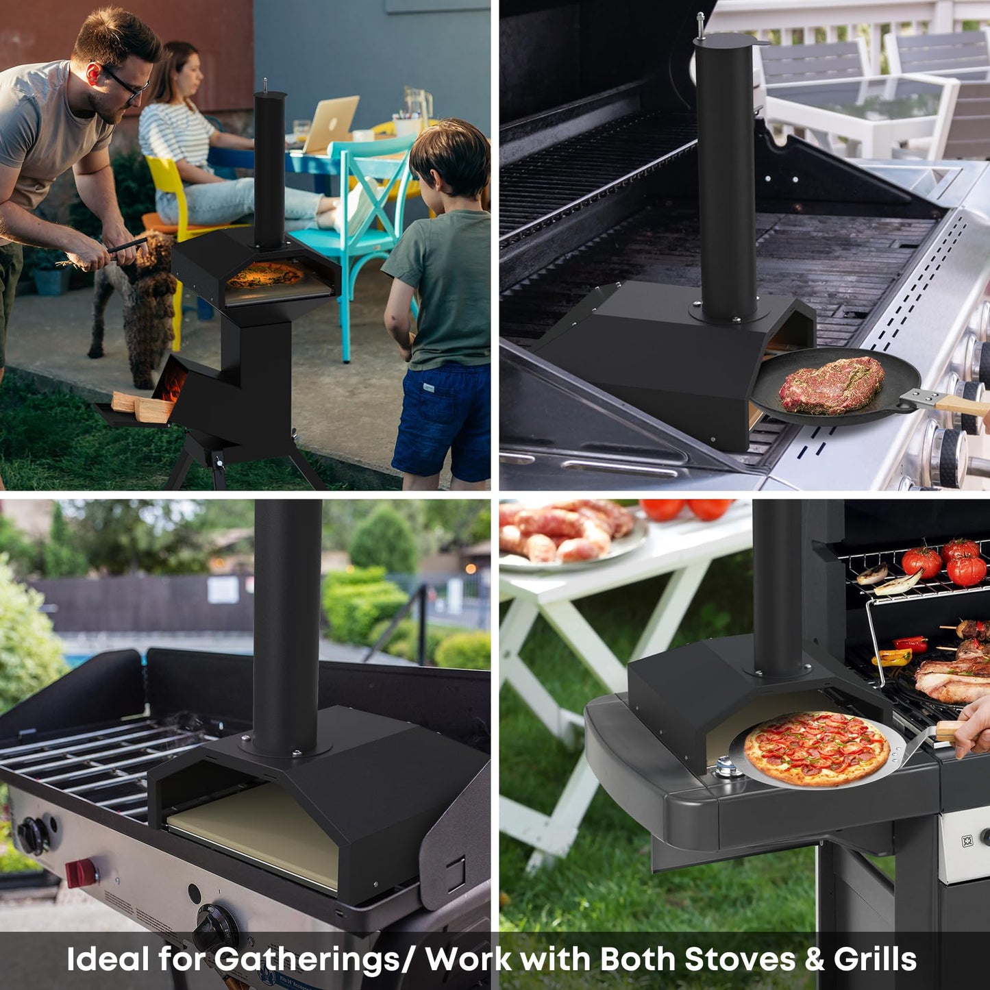 Stanbroil 14 Inch Outdoor Pizza Oven Box Fits Wood Burning Stove, Wood Fired Pizza Maker with Pizza Stone for Grill/Stove Top - CookCave