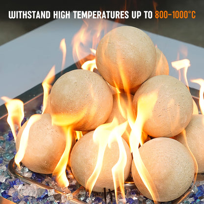Stanbroil Ceramic Fire Balls - 4” Round Fire Stones for Fire Pit Fire Bowl and Fireplace - Set of 12, Beige - CookCave