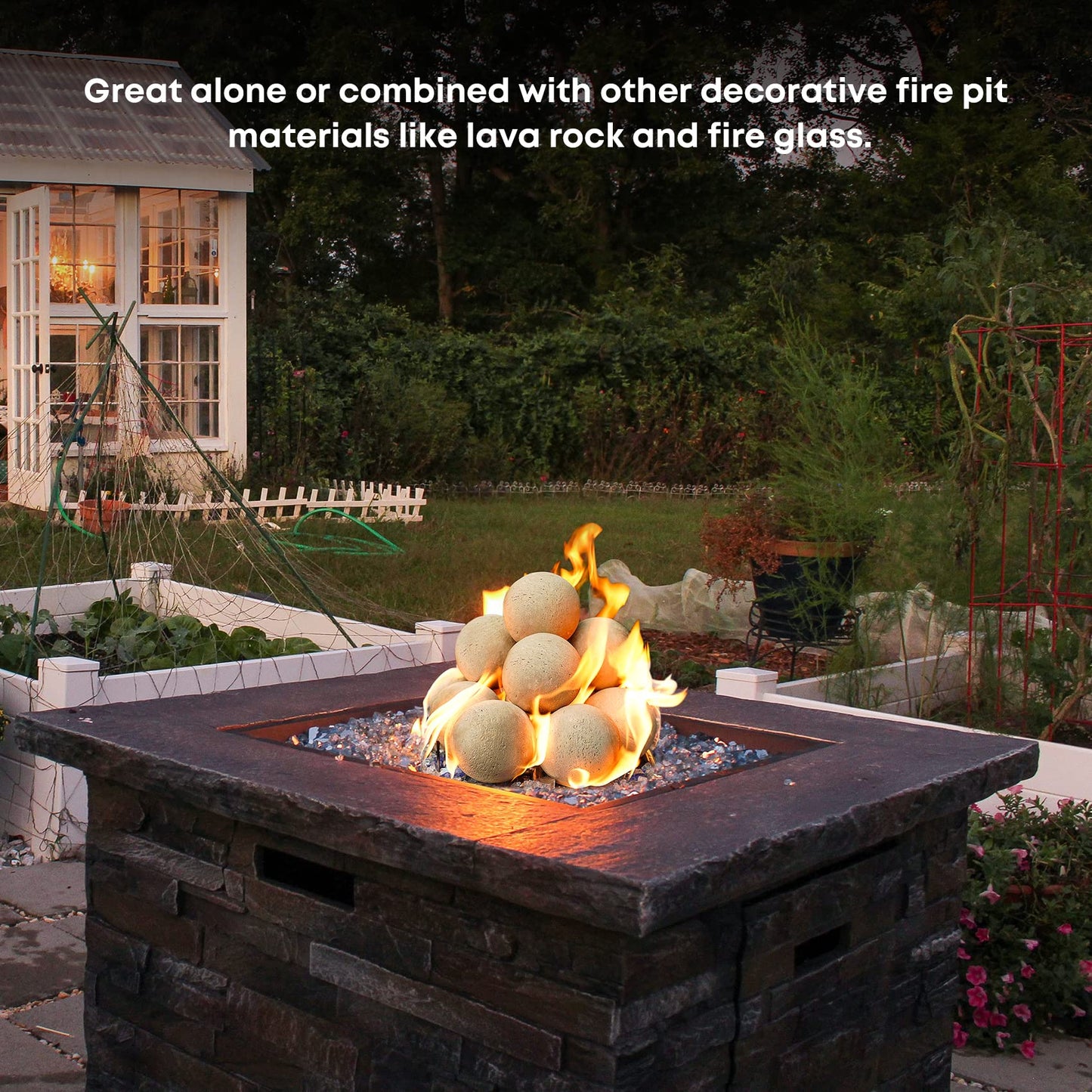 Stanbroil Ceramic Fire Balls - 4” Round Fire Stones for Fire Pit Fire Bowl and Fireplace - Set of 12, Beige - CookCave