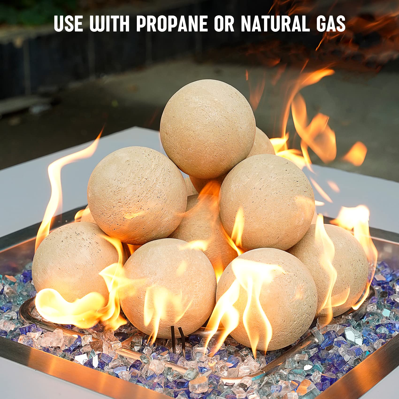 Stanbroil Ceramic Fire Balls - 4” Round Fire Stones for Fire Pit Fire Bowl and Fireplace - Set of 12, Beige - CookCave