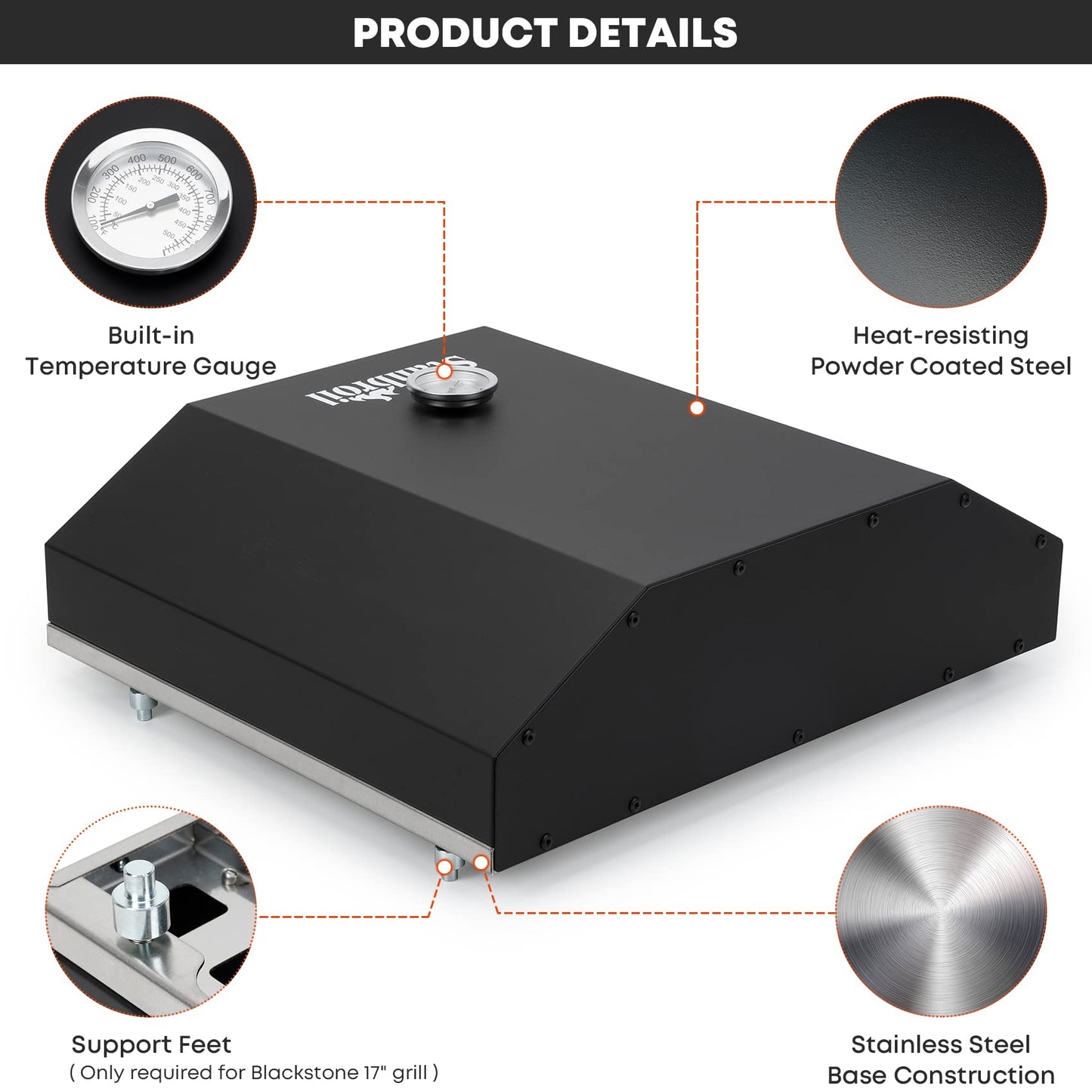Stanbroil Outdoor Pizza Oven for Blackstone 17" or 22" Tabletop Griddles, Portable Pizza Maker with 13" Pizza Stone and Temperature Gauge, Blackstone Flat Top Gas Grill Accessories - CookCave