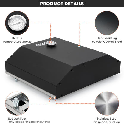 Stanbroil Outdoor Pizza Oven for Blackstone 17" or 22" Tabletop Griddles, Portable Pizza Maker with 13" Pizza Stone and Temperature Gauge, Blackstone Flat Top Gas Grill Accessories - CookCave