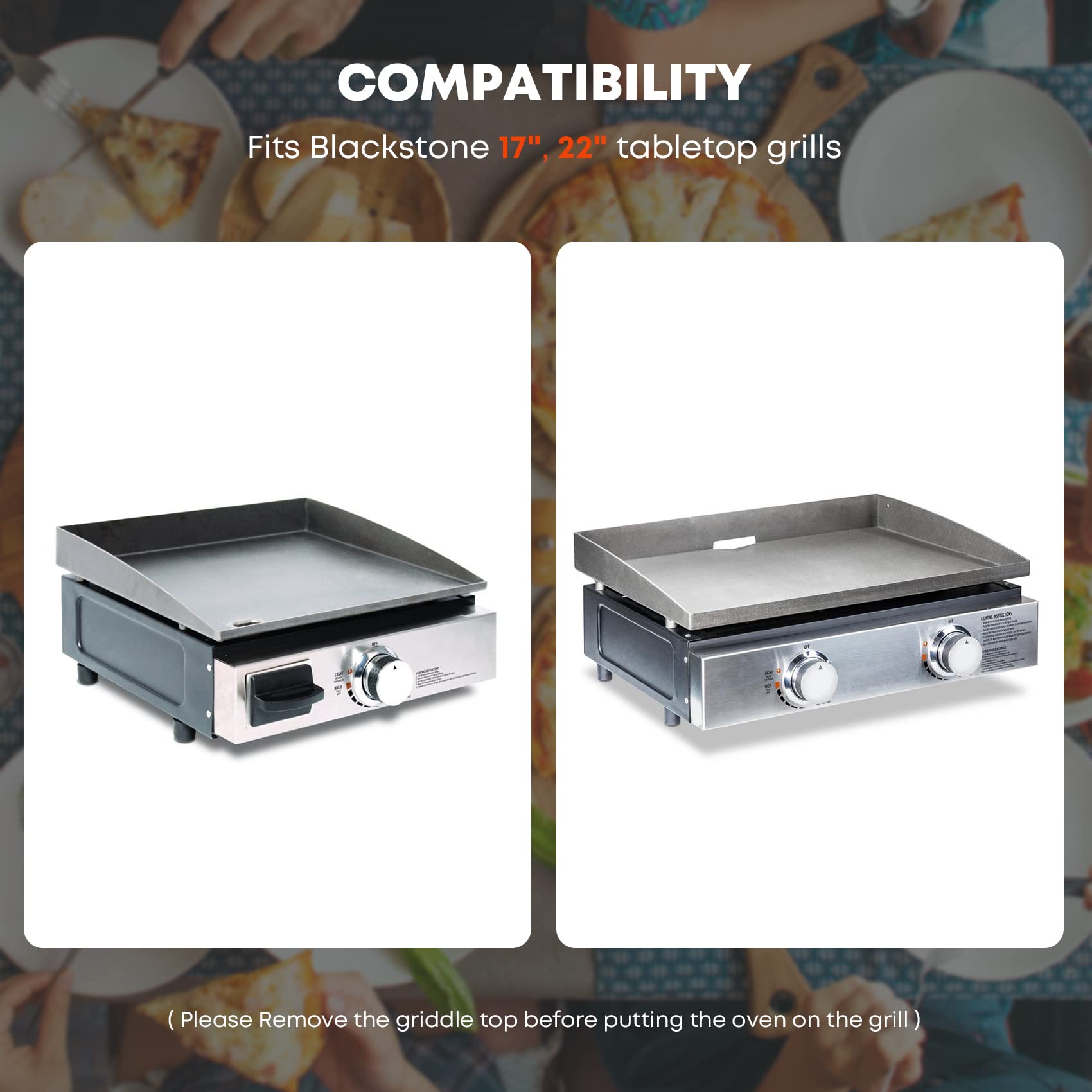 Stanbroil Outdoor Pizza Oven for Blackstone 17" or 22" Tabletop Griddles, Portable Pizza Maker with 13" Pizza Stone and Temperature Gauge, Blackstone Flat Top Gas Grill Accessories - CookCave