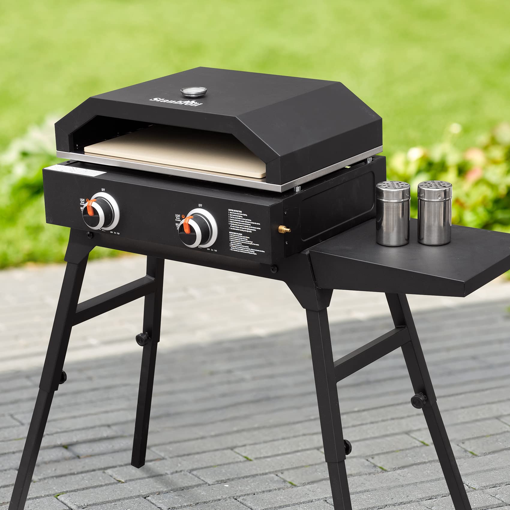 Stanbroil Outdoor Pizza Oven Pizza Maker for Blackstone 22", 28" Tabletop Griddles Cooking Station, Blackstone Flat Top Gas Grill Accessories with Temperature Gauge, 17.3 in. x 12 in. Pizza Stone - CookCave