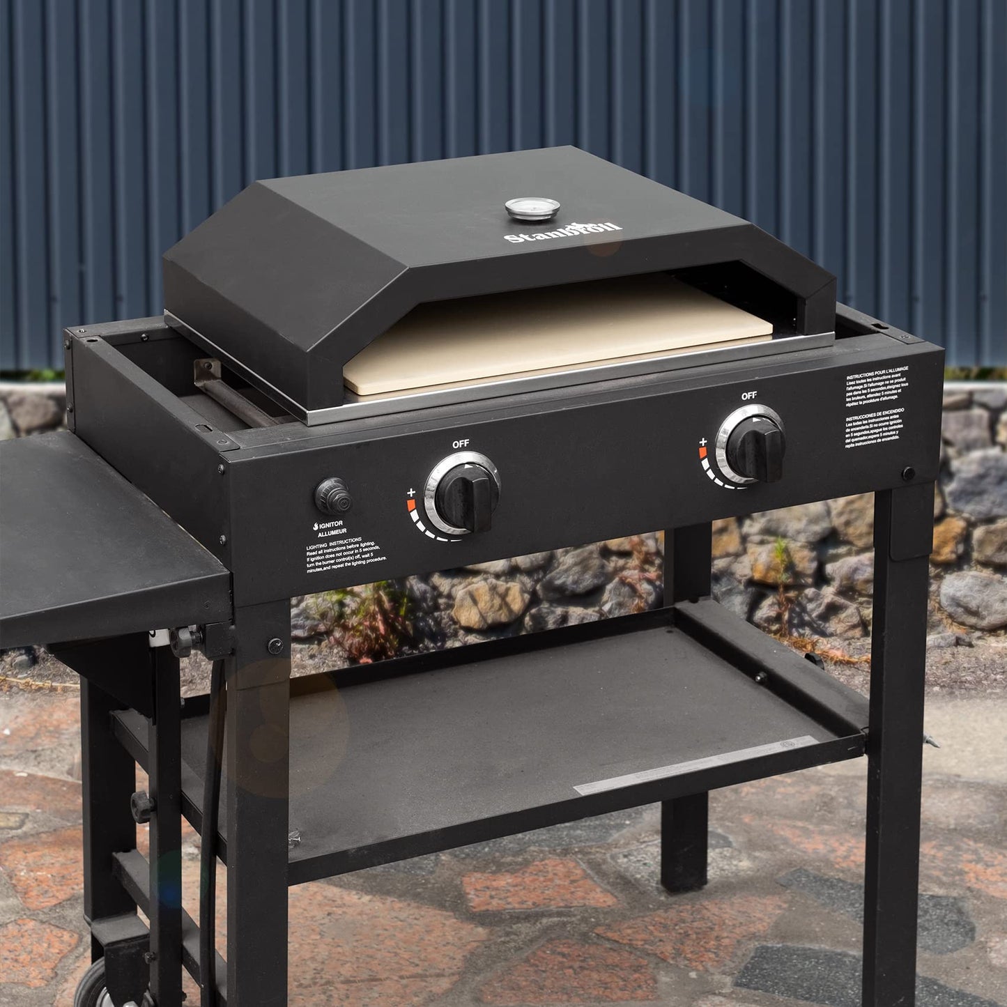 Stanbroil Outdoor Pizza Oven Pizza Maker for Blackstone 22", 28" Tabletop Griddles Cooking Station, Blackstone Flat Top Gas Grill Accessories with Temperature Gauge, 17.3 in. x 12 in. Pizza Stone - CookCave