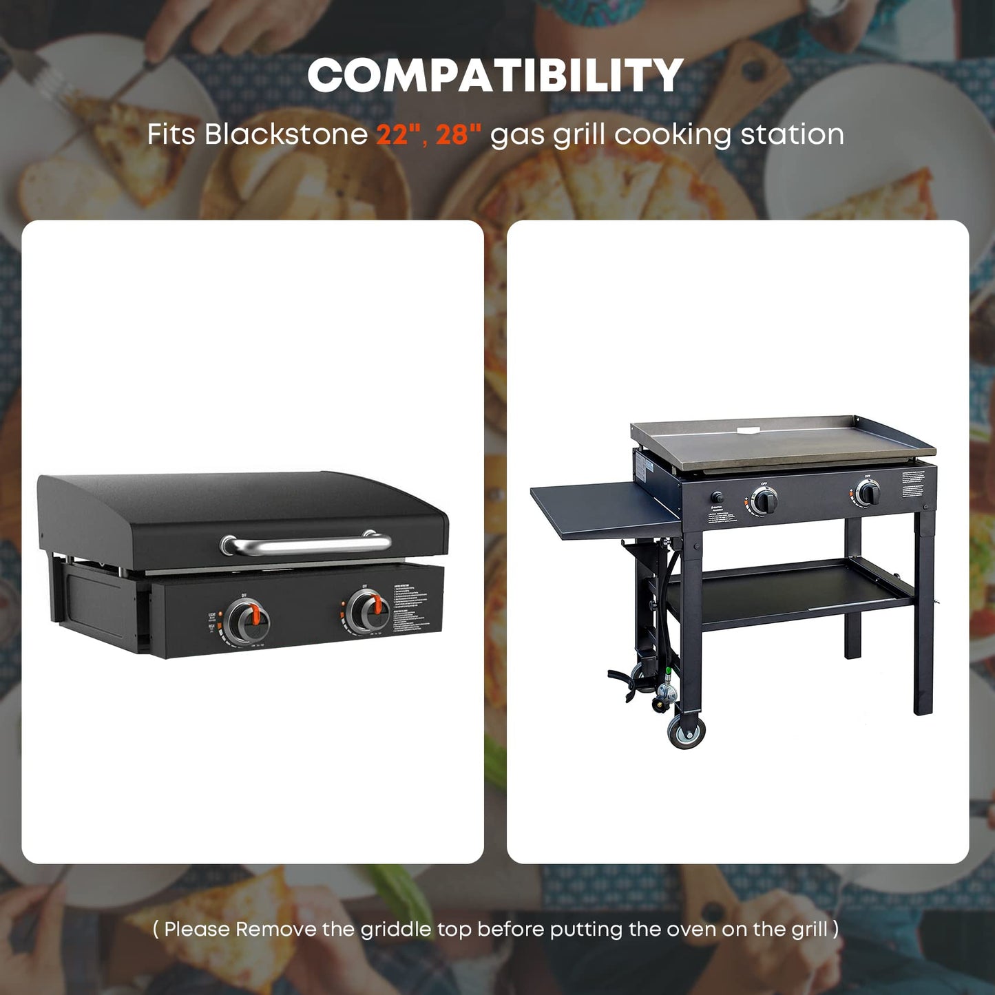 Stanbroil Outdoor Pizza Oven Pizza Maker for Blackstone 22", 28" Tabletop Griddles Cooking Station, Blackstone Flat Top Gas Grill Accessories with Temperature Gauge, 17.3 in. x 12 in. Pizza Stone - CookCave