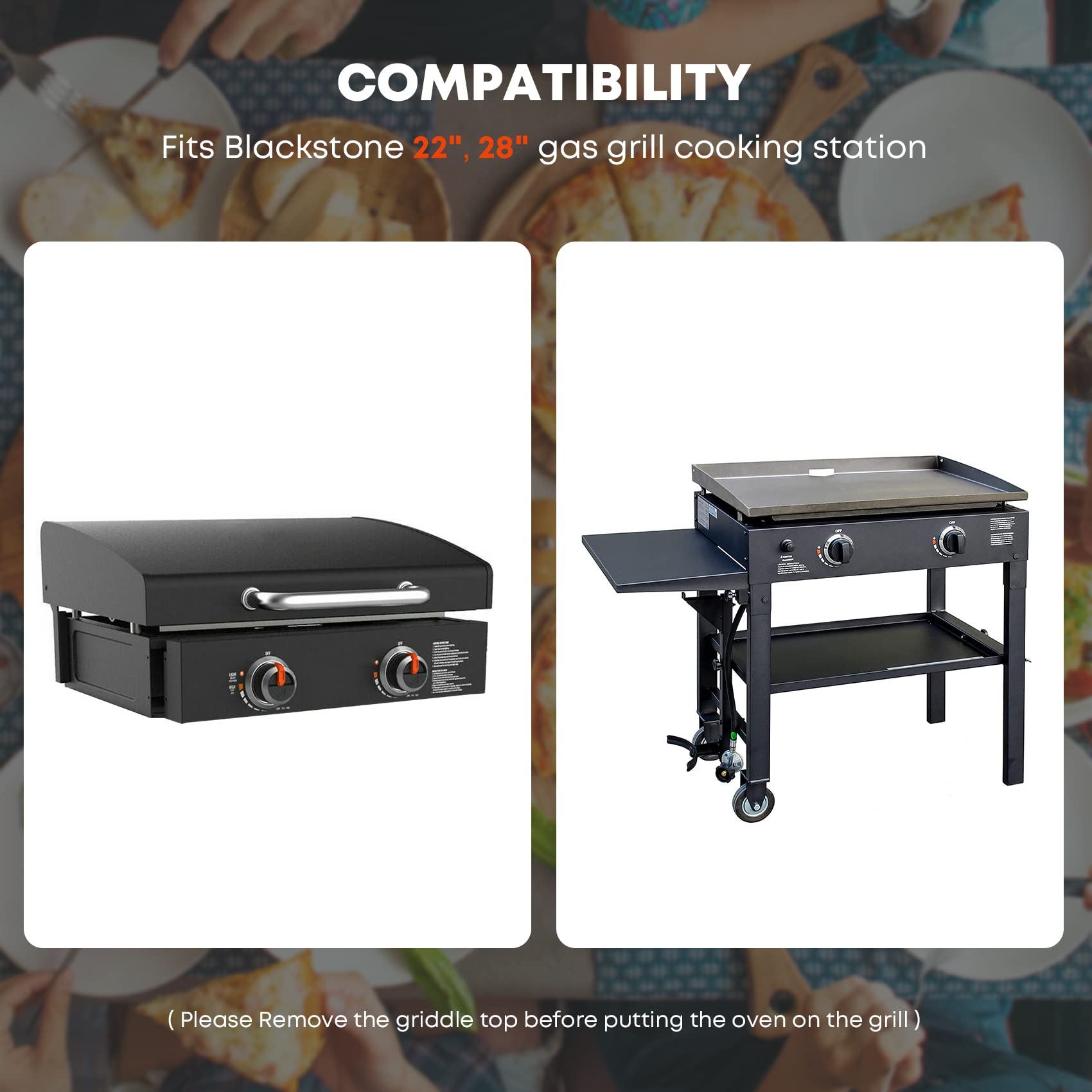 Stanbroil Outdoor Pizza Oven Pizza Maker for Blackstone 22", 28" Tabletop Griddles Cooking Station, Blackstone Flat Top Gas Grill Accessories with Temperature Gauge, 17.3 in. x 12 in. Pizza Stone - CookCave