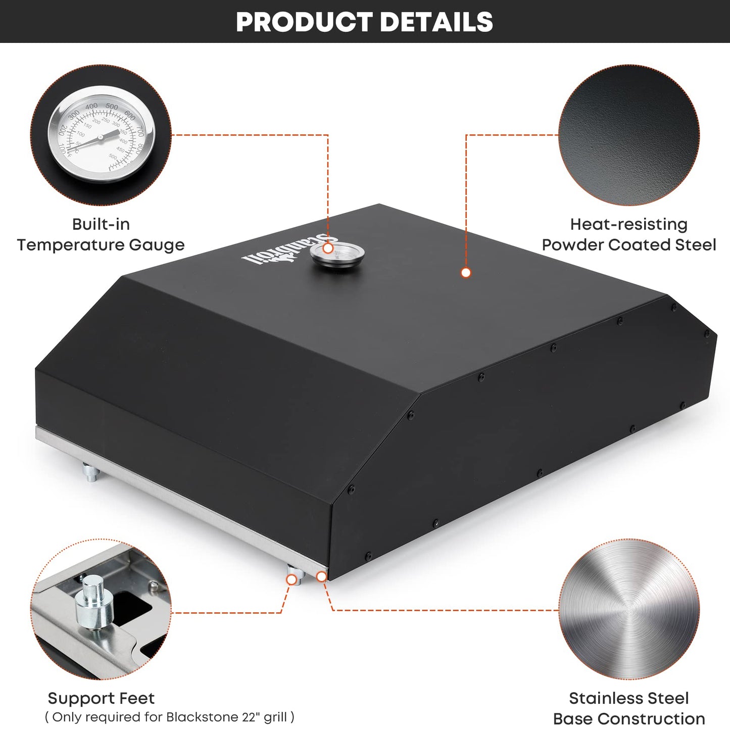 Stanbroil Outdoor Pizza Oven Pizza Maker for Blackstone 22", 28" Tabletop Griddles Cooking Station, Blackstone Flat Top Gas Grill Accessories with Temperature Gauge, 17.3 in. x 12 in. Pizza Stone - CookCave