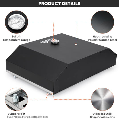 Stanbroil Outdoor Pizza Oven Pizza Maker for Blackstone 22", 28" Tabletop Griddles Cooking Station, Blackstone Flat Top Gas Grill Accessories with Temperature Gauge, 17.3 in. x 12 in. Pizza Stone - CookCave