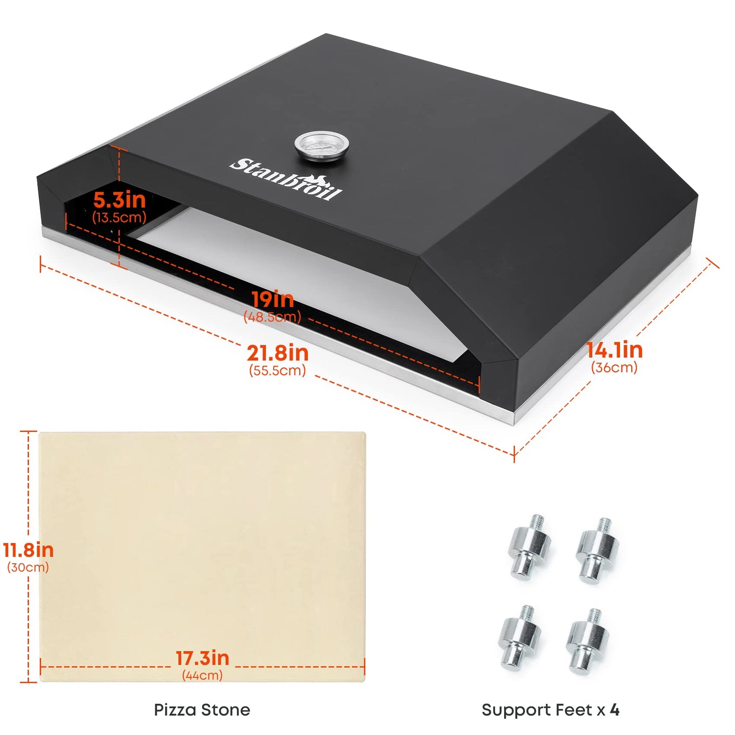 Stanbroil Outdoor Pizza Oven Pizza Maker for Blackstone 22", 28" Tabletop Griddles Cooking Station, Blackstone Flat Top Gas Grill Accessories with Temperature Gauge, 17.3 in. x 12 in. Pizza Stone - CookCave