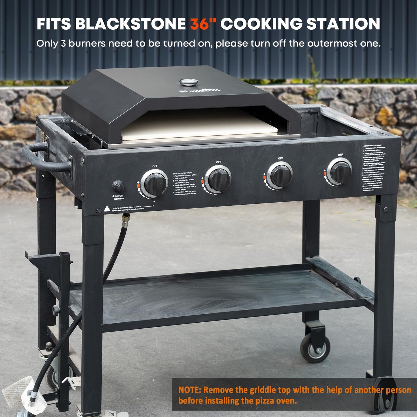 Stanbroil Pizza Oven for Blackstone 36" Gas Griddle Cooking Station, Outdoor Pizza Maker with Side Panels and Temperature Gauge, 17.7 in. x 13.7 in. Pizza Stone - CookCave