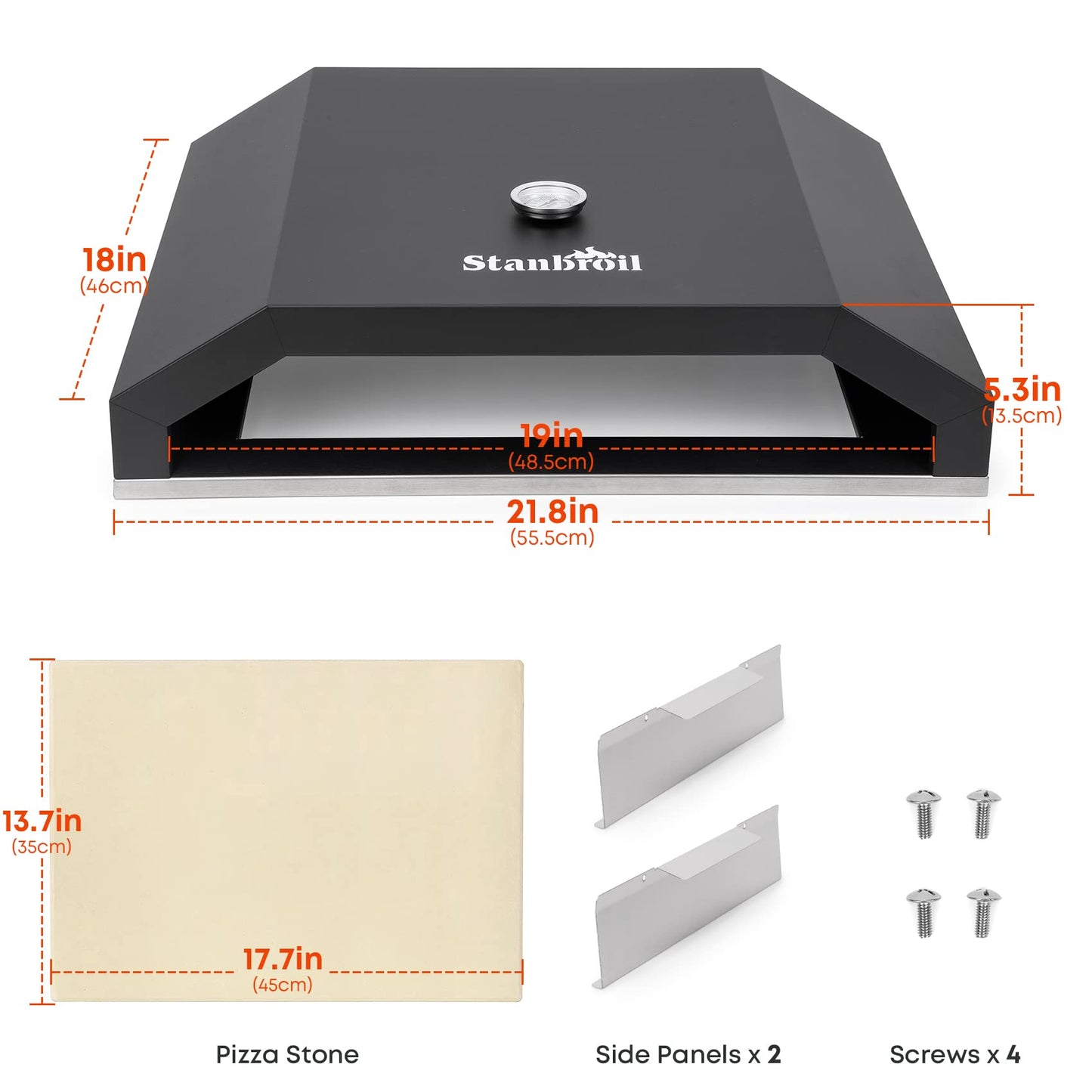 Stanbroil Pizza Oven for Blackstone 36" Gas Griddle Cooking Station, Outdoor Pizza Maker with Side Panels and Temperature Gauge, 17.7 in. x 13.7 in. Pizza Stone - CookCave