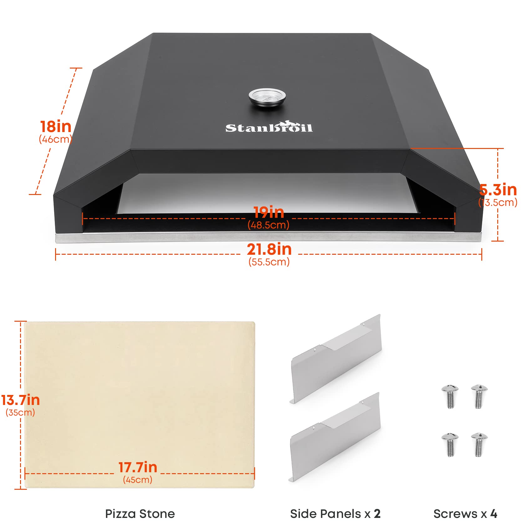 Stanbroil Pizza Oven for Blackstone 36" Gas Griddle Cooking Station, Outdoor Pizza Maker with Side Panels and Temperature Gauge, 17.7 in. x 13.7 in. Pizza Stone - CookCave