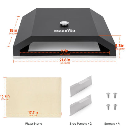 Stanbroil Pizza Oven for Blackstone 36" Gas Griddle Cooking Station, Outdoor Pizza Maker with Side Panels and Temperature Gauge, 17.7 in. x 13.7 in. Pizza Stone - CookCave