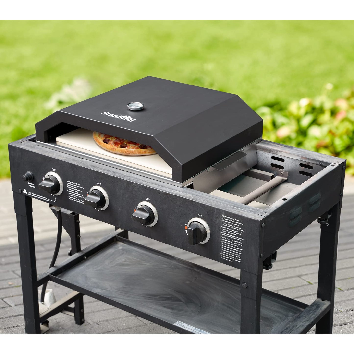 Stanbroil Pizza Oven for Blackstone 36" Gas Griddle Cooking Station, Outdoor Pizza Maker with Side Panels and Temperature Gauge, 17.7 in. x 13.7 in. Pizza Stone - CookCave