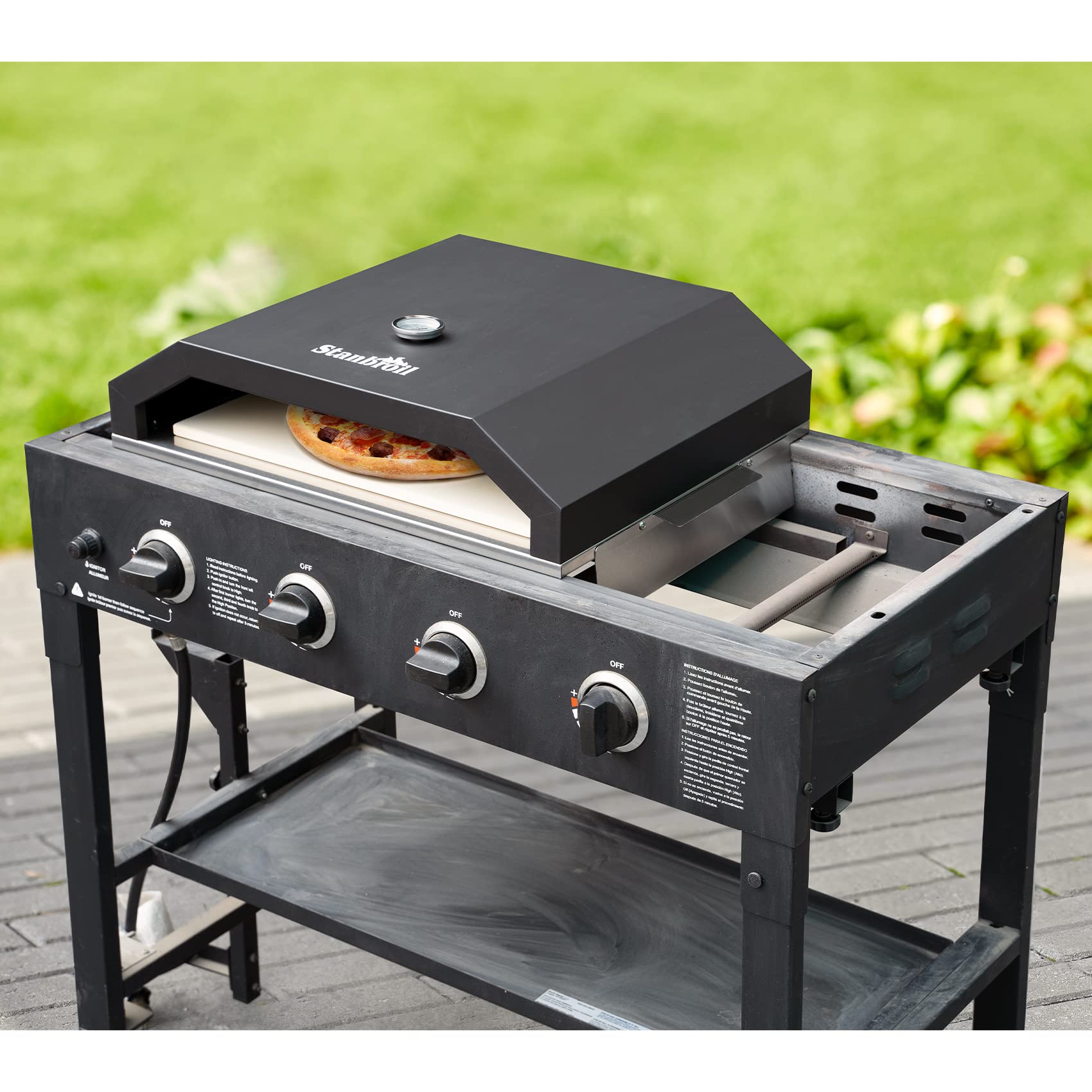 Stanbroil Pizza Oven for Blackstone 36" Gas Griddle Cooking Station, Outdoor Pizza Maker with Side Panels and Temperature Gauge, 17.7 in. x 13.7 in. Pizza Stone - CookCave