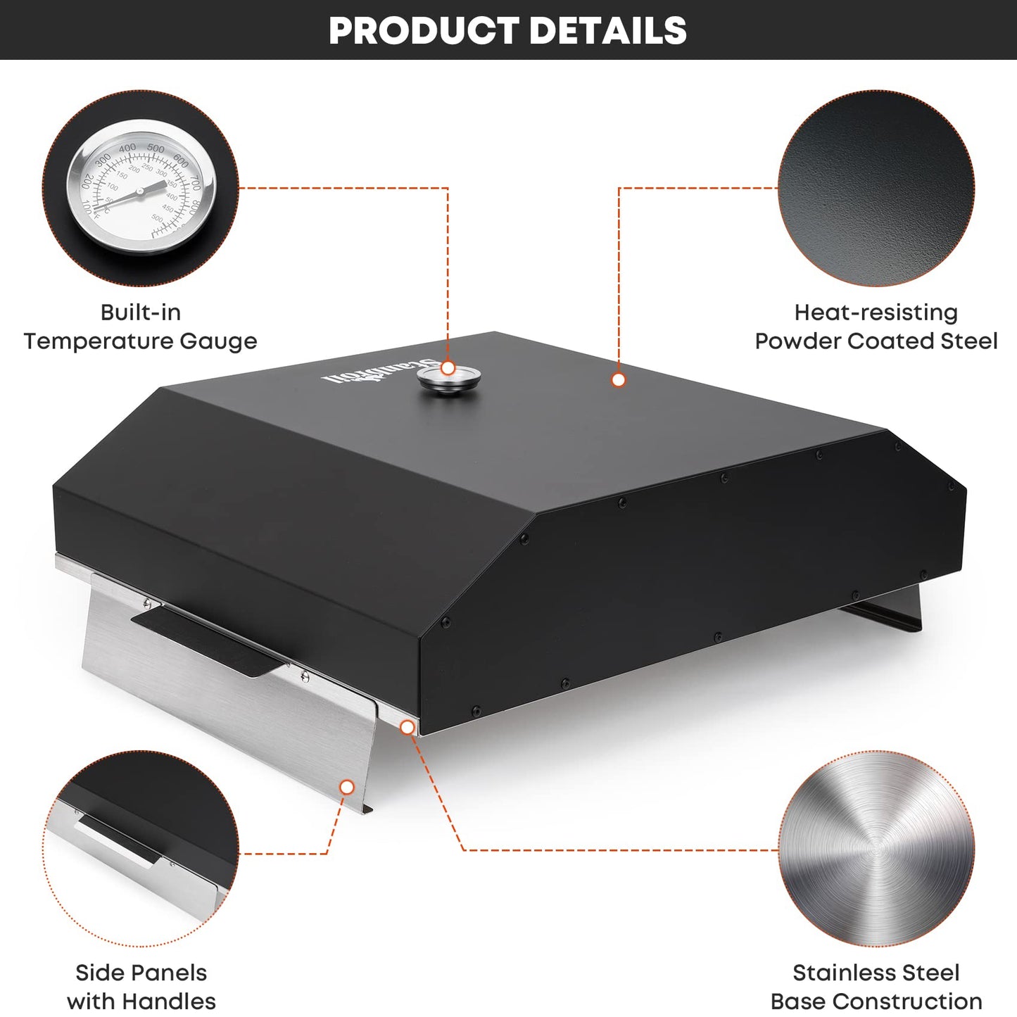 Stanbroil Pizza Oven for Blackstone 36" Gas Griddle Cooking Station, Outdoor Pizza Maker with Side Panels and Temperature Gauge, 17.7 in. x 13.7 in. Pizza Stone - CookCave