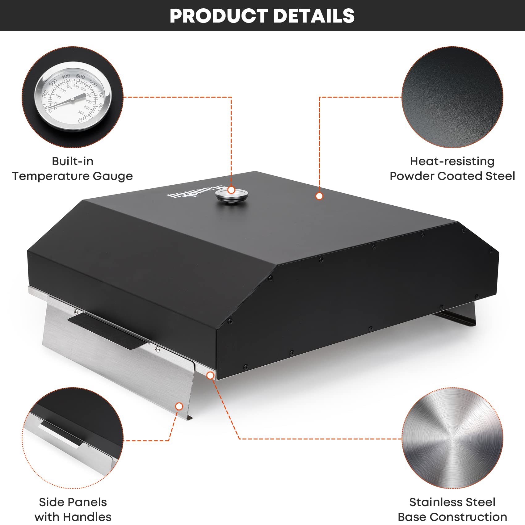 Stanbroil Pizza Oven for Blackstone 36" Gas Griddle Cooking Station, Outdoor Pizza Maker with Side Panels and Temperature Gauge, 17.7 in. x 13.7 in. Pizza Stone - CookCave