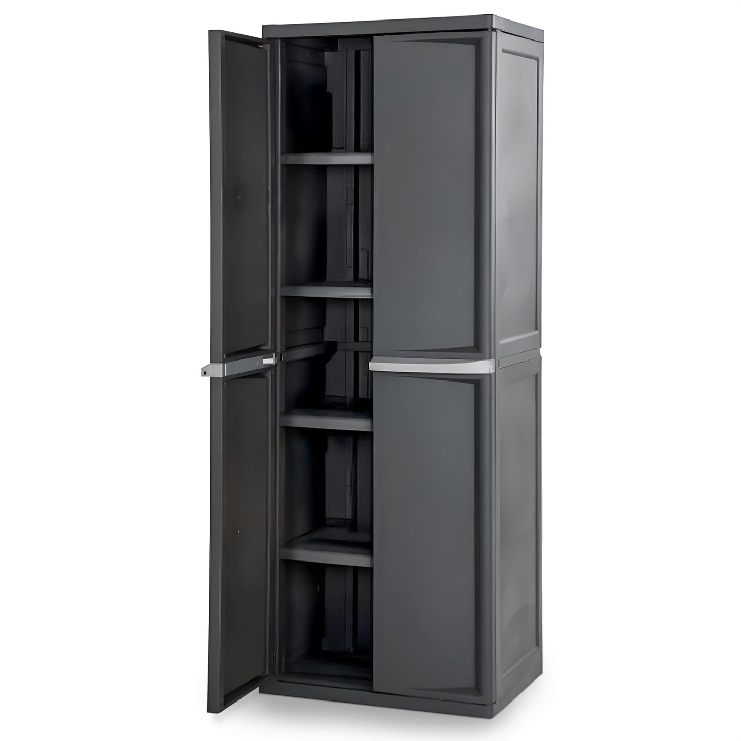 Sterilite 4 Shelf Cabinet, Lockable Utility Storage w/ Adjustable Shelves, Gray - Plastic Shelving Unit for Organizing Garage, Pantry, Basement, Laundry Room or Mudroom - CookCave