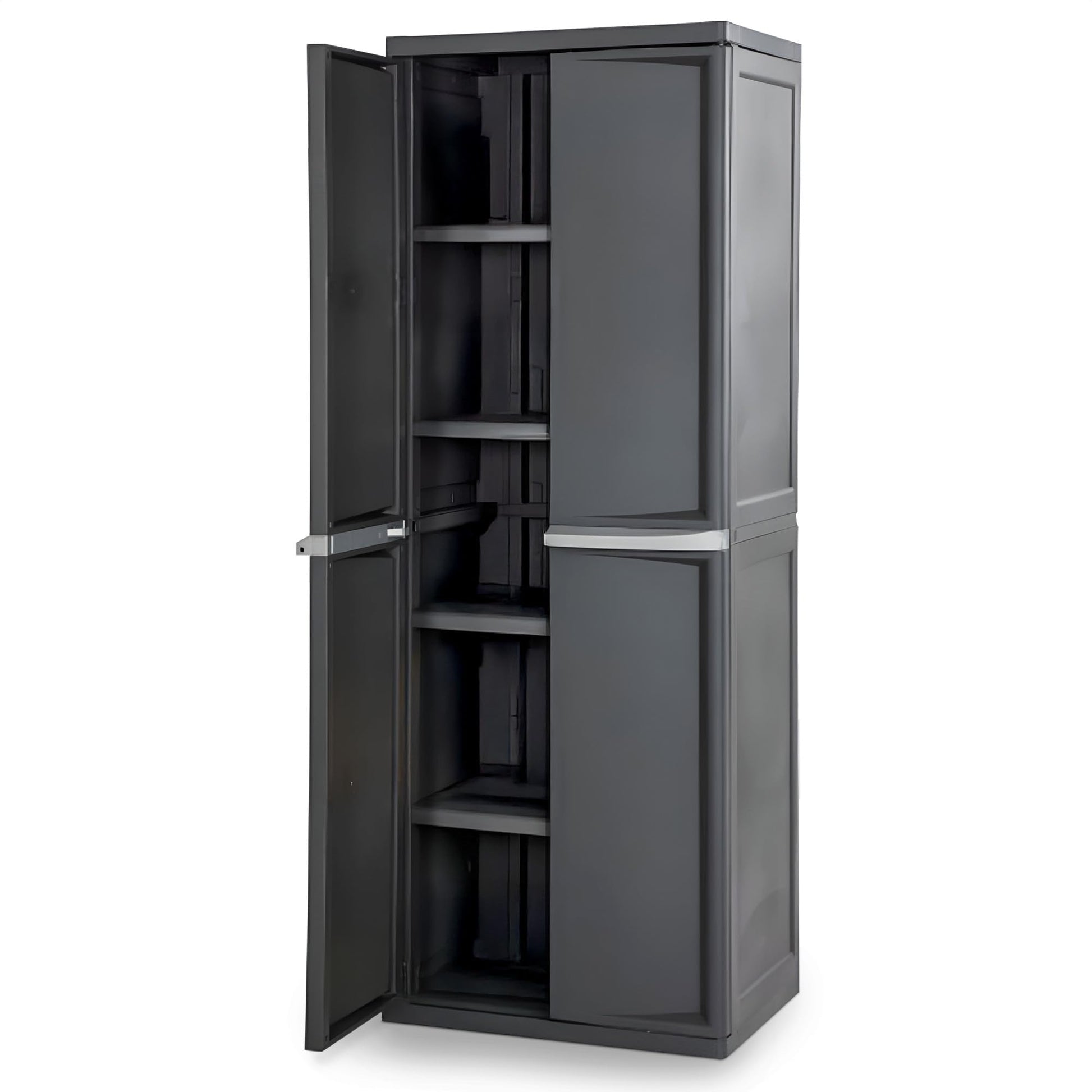 Sterilite 4 Shelf Cabinet, Lockable Utility Storage w/ Adjustable Shelves, Gray - Plastic Shelving Unit for Organizing Garage, Pantry, Basement, Laundry Room or Mudroom - CookCave