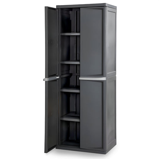 Sterilite 4 Shelf Cabinet, Lockable Utility Storage w/ Adjustable Shelves, Gray - Plastic Shelving Unit for Organizing Garage, Pantry, Basement, Laundry Room or Mudroom - CookCave