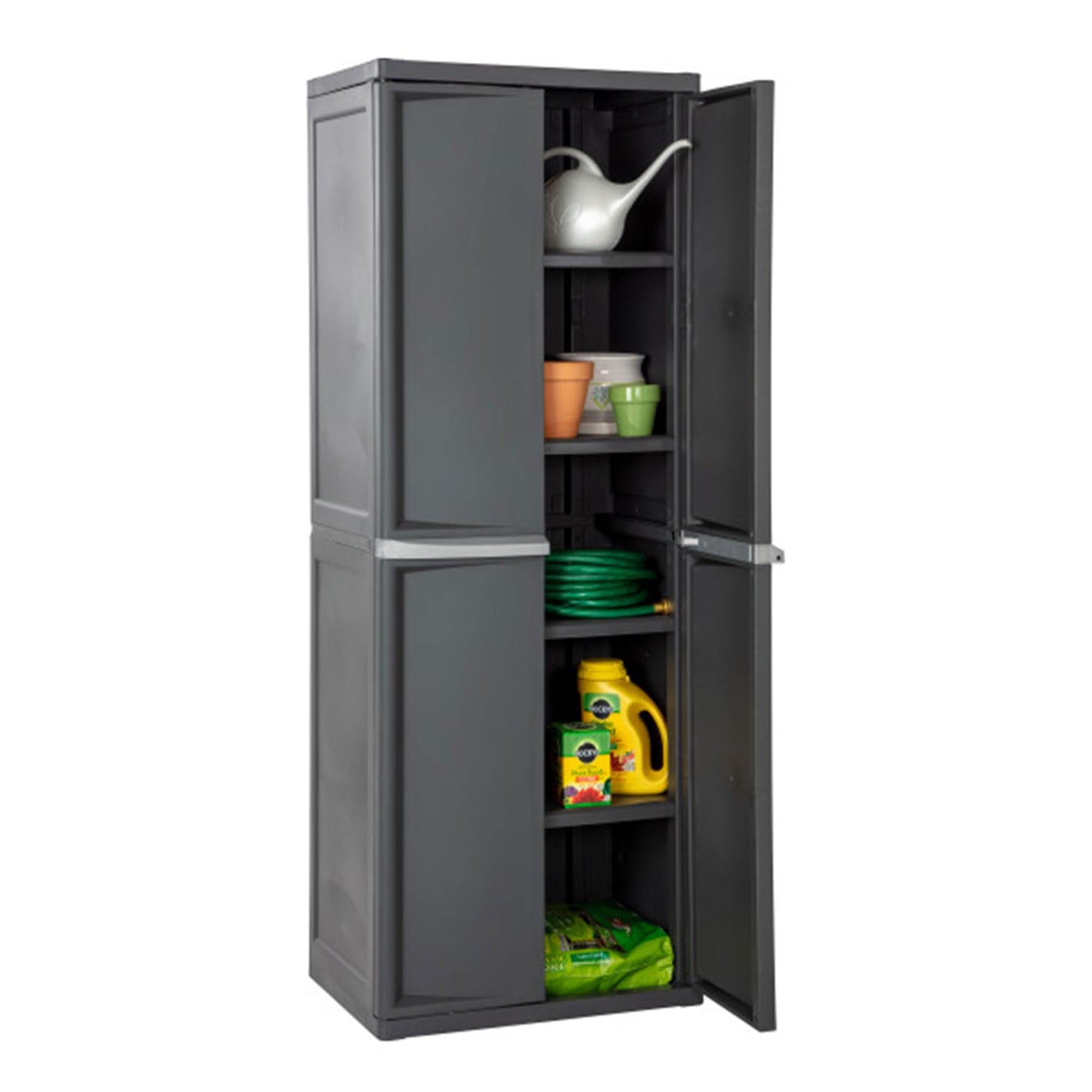 Sterilite 4 Shelf Cabinet, Lockable Utility Storage w/ Adjustable Shelves, Gray - Plastic Shelving Unit for Organizing Garage, Pantry, Basement, Laundry Room or Mudroom - CookCave